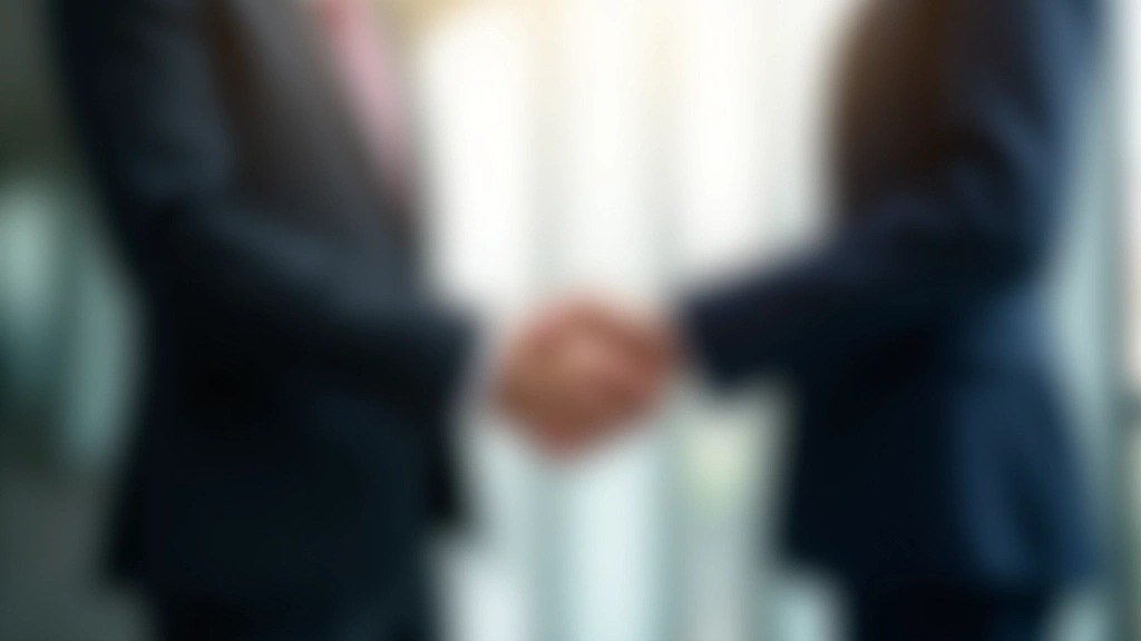 Geschäftstreffen mit Unterlagen, Handshake zwischen zwei Personen, modernes Büro, von oben