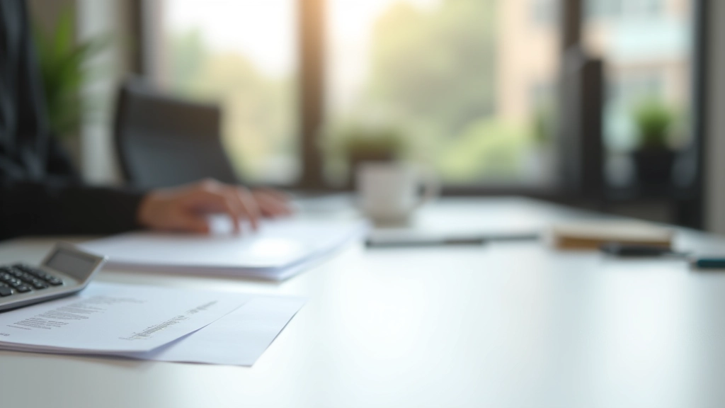Moderne Büroumgebung mit Dokumenten und Finanzplanung auf Schreibtisch, natürliches Licht